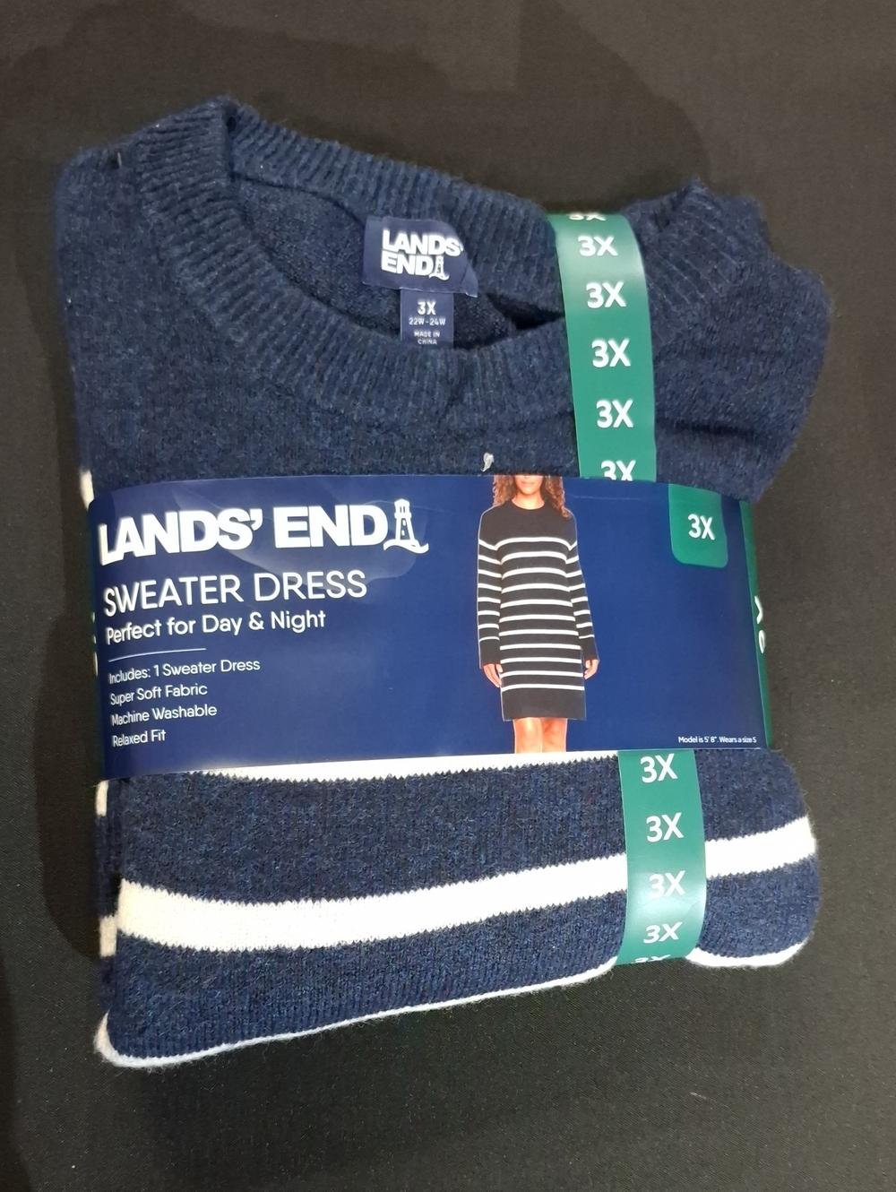 Lands' End Navy and White Stripe Sweater Dress - 3X